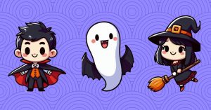 Halloween witch, wizard and ghost