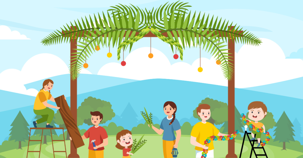 Kids building a Sukkah